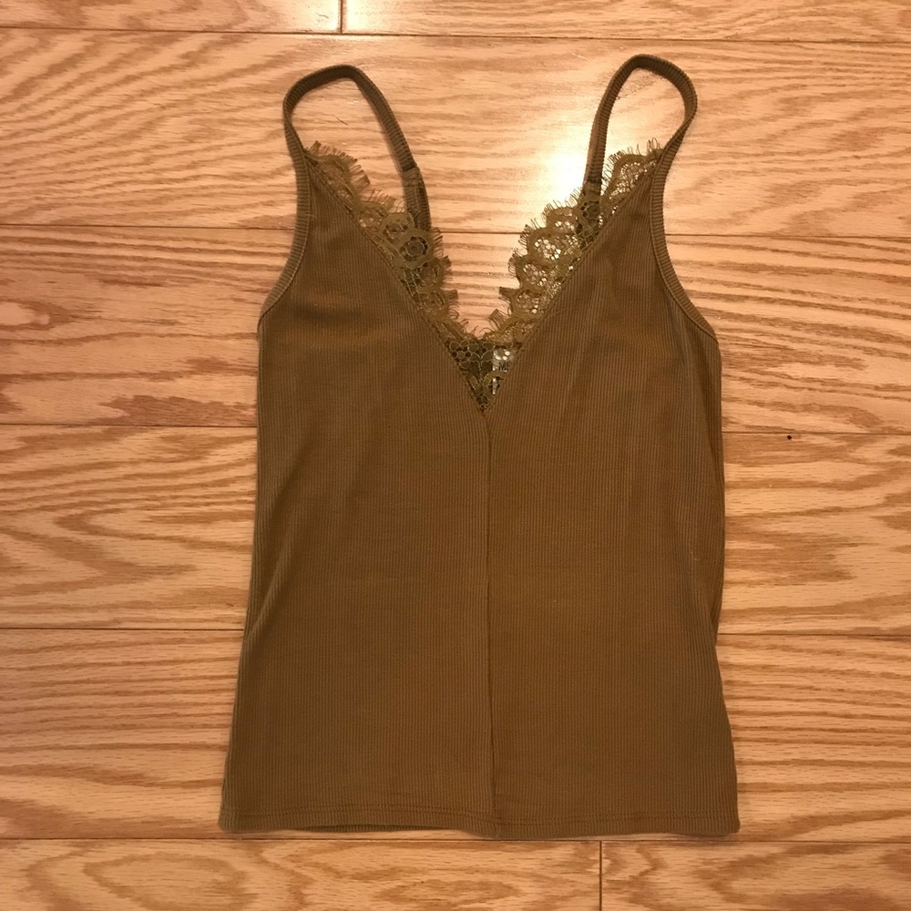 Golden Ribbed + Lace Tank